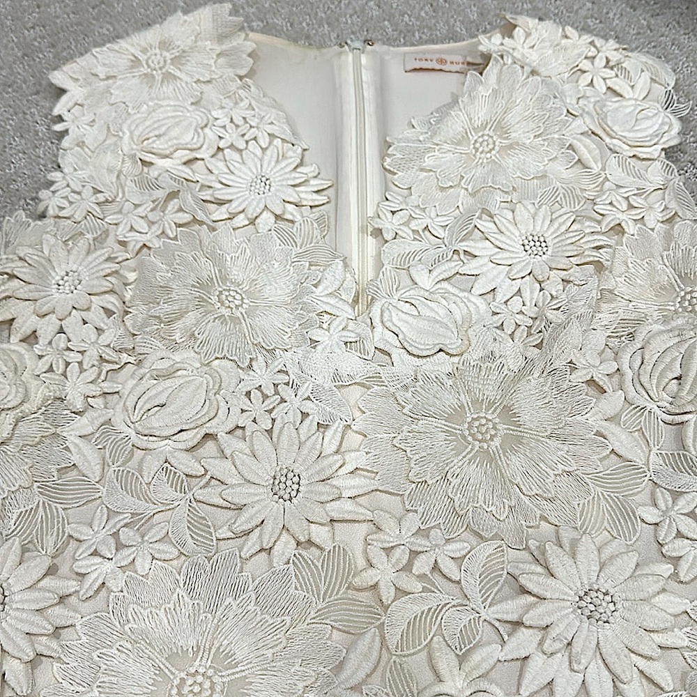 Tory Burch Merida Lace Floral Dress Ivory Sz. 2 - Picture 11 of 14